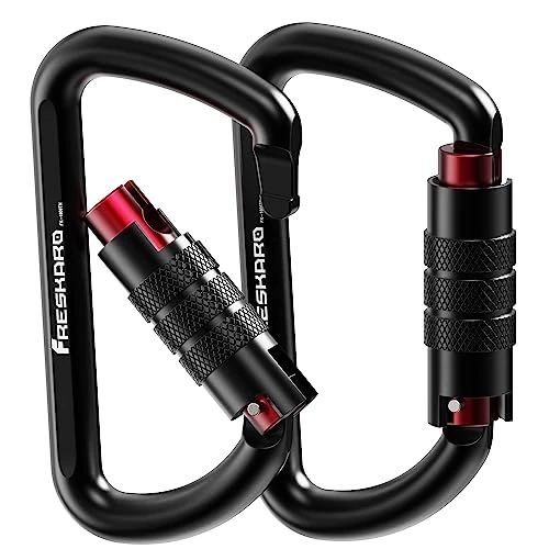 Offre limitée : FresKaro Mousqueton Porte Clé, Verrouillage Automatique, Aluminium, 12kN-1224kg, Securite Twist Lock, Solide, pour Laisse Chien, Sac de Frappe, Pompier, Hamac, balancoire, Gros 8cm, Noir de 14.95 € à 14.95 € (0.00% de remise)