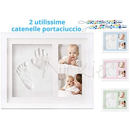 NICKIE Marco de huellas para recién nacido – Kit de impresión de recién nacido 4 colores de regalo – Cuadro de huellas de bebé de pared y mesa – Idea regalo para nacimiento niño y niña – Juego de