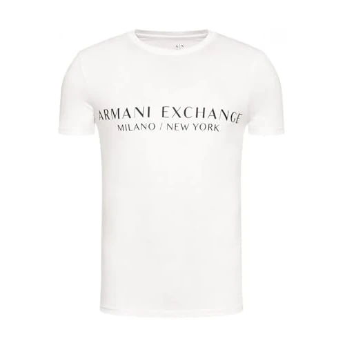 A | X ARMANI EXCHANGE Męska koszulka z krótkim rękawem i okrągłym dekoltem, logo Milan New York, biały, S