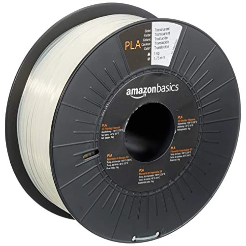 Amazon Basics Filamento para impresora 3D, ácido poliláctico (PLA), 1.75 mm, cinta de 1 kg, translúcido