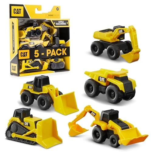 CatToysOfficial Little Machines™ - 5 Jouets de Construction CAT - Véhicules de Construction - Camion à Benne Basculante, Chargeuse sur Pneus, Bulldozer, Excavatrice et Pelle Rétrocaveuse en Jouet.