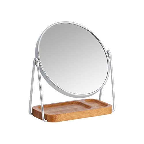 Amazon Basics Redondo, Vanity Mirror Montaje en Mesa, 18.3L x 8.5W cm, Cromado