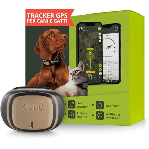 Kippy – GPS Tracker Halsband Evo für Hunde und Katzen – Gesundheits- und Aktivitäts-Tracker – Wasserdichtes Ortungsgerät Mit Sofortalarm und LED – Braun