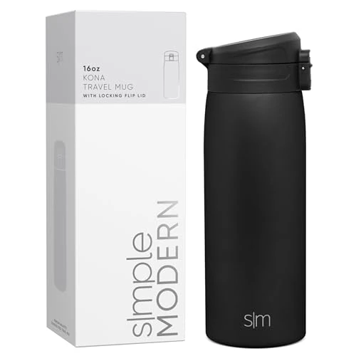 Simple Modern 470mL (16oz) ml Kona Thermosbeker met afsluitbaar scharnierend deksel Koffiemok voor onderweg Thermosfles Thermosfles Roestvrijstalen koffiemok vacuüm geïsoleerd voor warme of koude dranken - Middernacht zwart