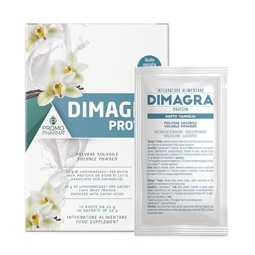 Offerta a tempo: Dimagra Protein - Integratore Proteico per Dieta Chetogenica e Controllo del Peso - Proteine in Polvere per Dimagrimento Efficace - Gusto Vaniglia - 10 buste da 22 g - 22% da 32.64 € a 25.33 €