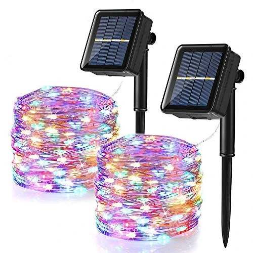 BrizLabs Solar Christmas Lights Outdoor, 2 Pack 39.36ft 120 LED Solar Powered String Lights Multicolor Copper Wire Starry Lights 8 Modes Waterproof for Garden Wedding Party Indoor Decor