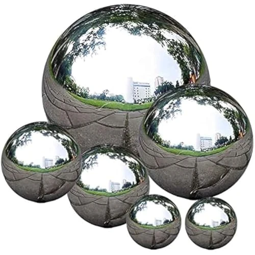 zosenda Edelstahl Gartenkugel, 6 Stück 50-150 mm Spiegelpoliert Hohlkugel Reflektierende Gazing Ball, Schwimmende Teichkugeln Nahtlose Dekokugel Spiegelkugel für Hausgarten Ornament Dekorationen