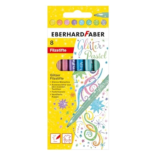 Tijdelijke aanbieding: Eberhard Faber 551009 - Glitter viltstiften pastel, 8 kleurpotloden met dunne punt in kartonnen doosje van 4.99 € naar 3.85 € (23% korting)