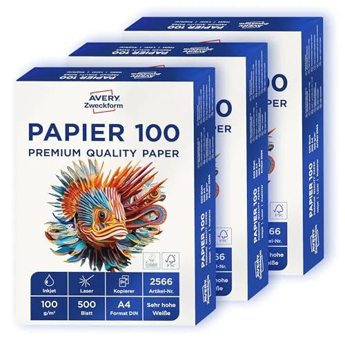Offre limitée : Avery Zweckform 2566 Papier jet d'encre DIN A4 Papier 100 g/m² Unique 1.500 Blatt Blanc. de 47.61 € à 47.61 € (0.00% de remise)