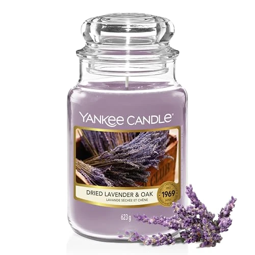 Yankee Candle Farmers' Market Dried Lavender & Oak Świeca Zapachowa, Szkło/Wosk Świecowy, Fioletowy, Do 150 h