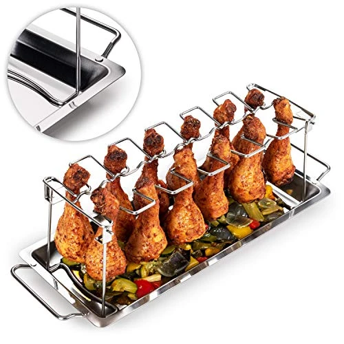 Offerta a tempo: Blumtal Supporto Pollo Arrosto Forno, Supporto Cosce e Alette di Pollo in Acciaio Inox, Supporto Pollo BBQ Griglia - 28% da 24.99 € a 17.99 €