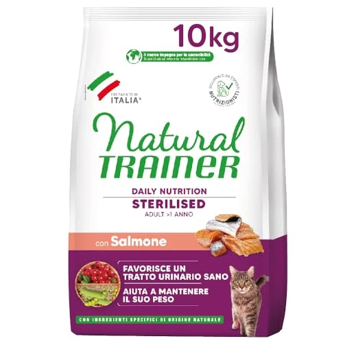 Offerta a tempo: Trainer Natural Sterilised Adult con Salmone e Fibra di Pisello 10 Kg, 10000 Gr — 27% da 72,99 € a 53,49 €