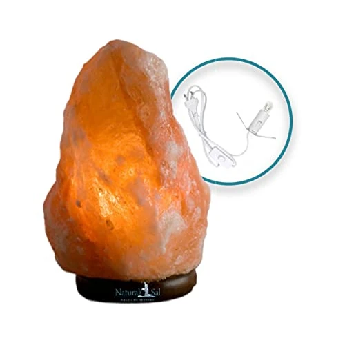 Lampe de Sel Rose de l'Himalaya Certifiée Naturalsal 2-3 KG PIÈCE UNIQUE Sculptée à la main avec base en bois précieux. 100% Pure et Naturelle. Ampoule incandescente et câble certifié CE inclus.