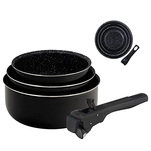 Offre limitee: Bergner - Lot de 3 Casseroles Antiadhésives en ALUMINIUM PRESSÉ (16+18+20CM) - Adaptées à l'Induction - Manche Amovible - Noir de 39.99 EUR a 36.94 EUR (economie 8%)