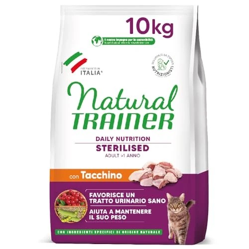 Trainer Natural Cat Sterilised Adult con Carne Blanca y Fibra de Guisante, 10 kg, 10000 g