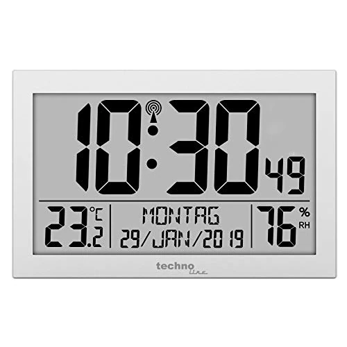 Zeitlich begrenztes Angebot: Technoline WS 8016 Funkwanduhr digital mit DCF Funkuhr | Temperatur & Luftfeuchtigkeit | 2 Weckalarme | Kalender | großes LCD Display | Wand- oder Tischuhr | Silber von 22.45 € auf 22.45 € (0.00% Rabatt)