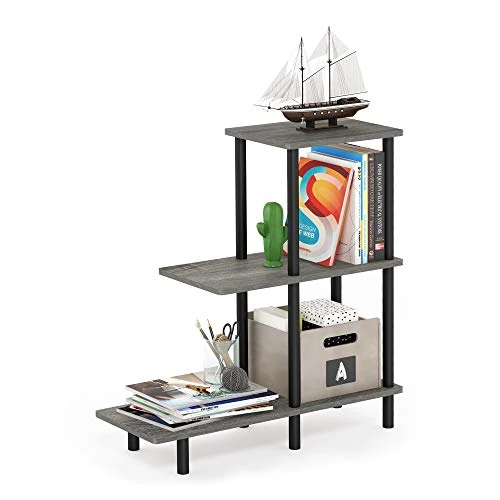 Furinno Deko-Regal mit 3 Ebenen, Holz, Französische Eiche Grau/Schwarz, 29.49 x 80 x 82.91 cm