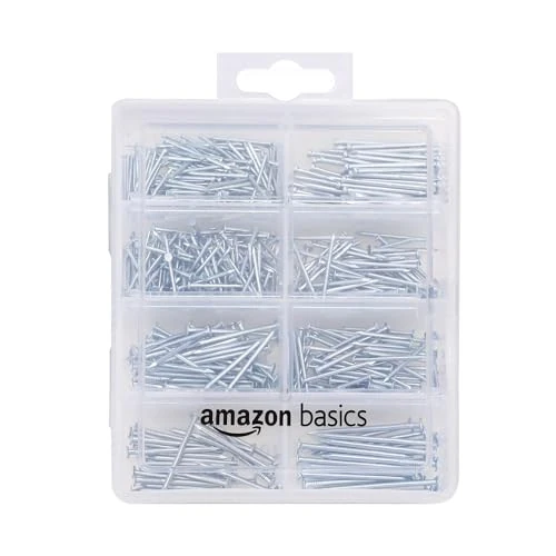 Amazon Basics kit di 550 chiodi assortiti - comprende chiodi per finitura, da carpentiere, chiodi comuni, senza testa e per appendere quadri