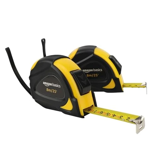 Limited offer: Amazon Basics Self-Locking Tape Measure, 25 feet (8-meters), inch/metric Scale, MID Accuracy, 2-Pack, Yellow from 14.13 EUR to 14.13 EUR (save 0%)
