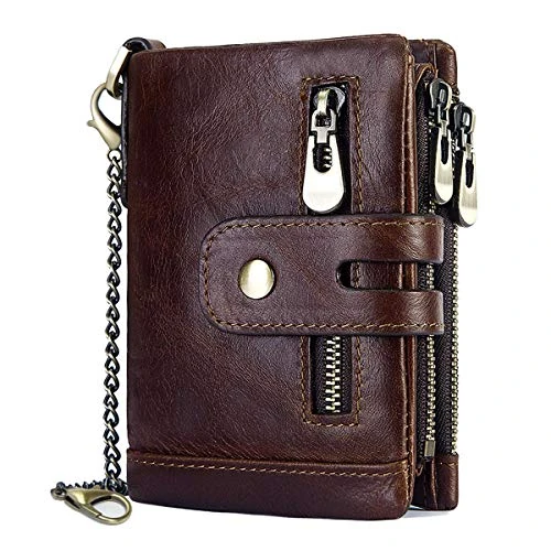 Offerta a tempo: REETEE Portafoglio Uomo Bifold Blocco RFID Vera Pelle con Catena, Cerniera Portamonete 16 Porta Carte di Credito Verticale - 0.00% da 26.99 € a 26.99 €