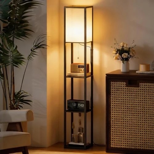 Offerta a tempo: HOMCOM Lampada da Terra Piantana 40W con 3 Scaffale 26x26x160cm Nero - 0.00% da 54.95 € a 54.95 €
