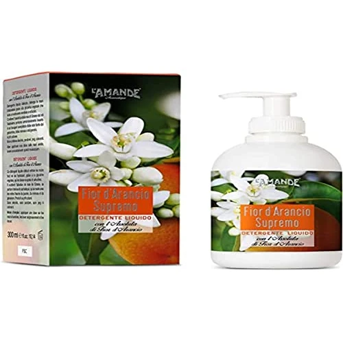 L'AMANDE - Verse en citroenachtige vloeibare zeep voor handen en lichaam, verzorgende reinigingsgel met vanille en magnolia, handzeep en doucheschuim, natuurlijk, zacht - Supreme Oranjebloesem, 300 ml