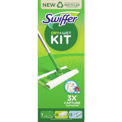 Swiffer Mopa Limpiador En Seco Y Húmedo Kit Básico Para Limpiar Madera Y Suelos, Con: 1 Mopa, 8 Paños Secos, 3 Paños Húmedos