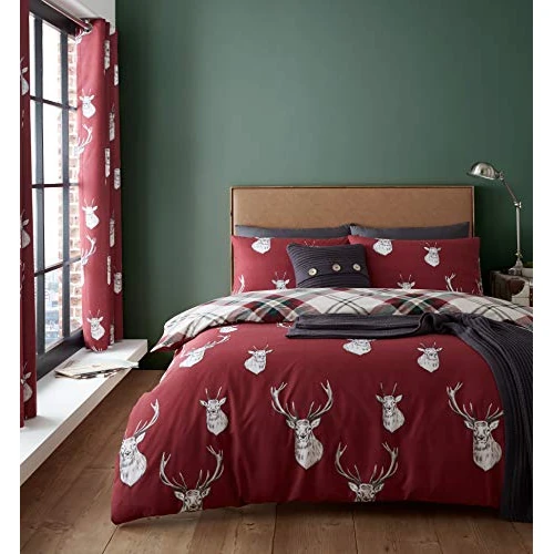 Tijdelijke aanbieding: Catherine Lansfield Munro Stag Check Easy Care King Dekbedovertrek Set Rood van 26.90 EUR naar 26.90 EUR (korting 0%)