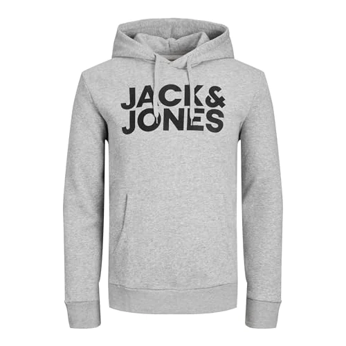 Jack & Jones NOS Men's Jjecorp Logo Sweat Hood Noos Hoodie, Grey (Light Melange Fit: Reg/Large Print), Medium