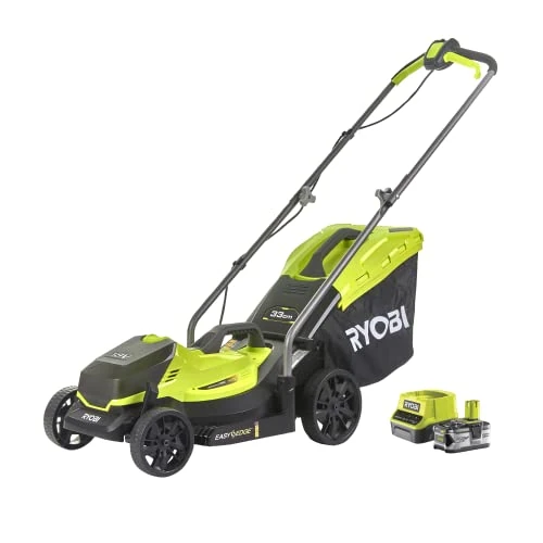 Offre limitée : RYOBI - Tondeuse sans Fil 18V One+ RLM18X33B40 – Largeur Ø33cm, 1 Batterie 4.0Ah + Chargeur, Mulching ou Ramasse, Bac Semi-Rigide 35L, Compacte et Idéale Jardins < 250m² de 269.99 € à 220.00 € (19% de remise)