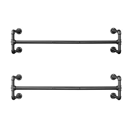 SONGMICS Perchero de Pared para Ropa, Juego de 2, Percha para Colgar Ropa Industrial, Ahorro de Espacio, 112 x 30 x 29,3 cm, Carga hasta 60 kg, Fácil Montaje, para Espacios Reducidos, Negro HSR64BK-02