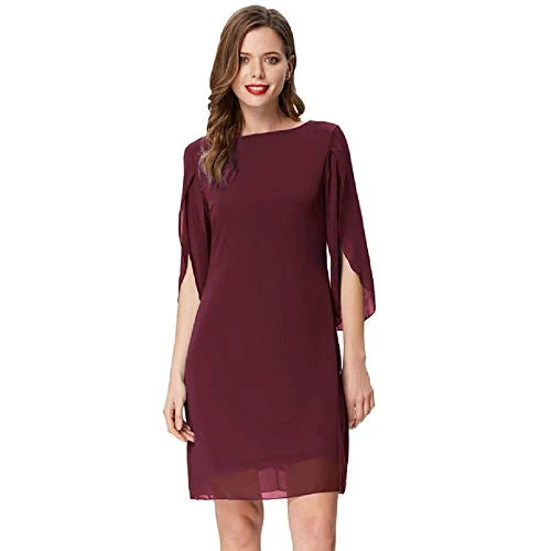 Offre limitee: GRACE KARIN Femme Robe en Mousseline à Col Rond et Manches Longues 3/4 Fendues V-Back Sexy Elégante Robe Eté CL011125-1_2XL,Vin Rouge de 34.99 EUR a 27.99 EUR (economie 20%)