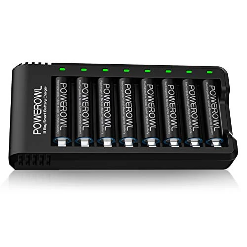 Offerta a tempo: Batterie Ricaricabili AA, POWEROWL 8 Pezzi 2800 mAh Batterie 1,2V Ni-MH 1200 cicli Alta Capacità con Caricabatterie 8 Slot (Ricarica Rapida USB, Slot Indipendente) - 41% da 24.99 € a 14.79 €