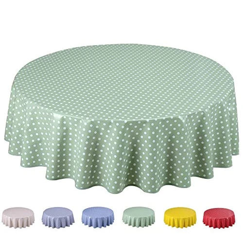 Limited-time offer: Home Direct Round Oilcloth PVC Wipe Clean Tablecloth 140cm 55" Small Polka Dot Sage Green from 15.95 £ to 15.95 £ (save 0.00%)