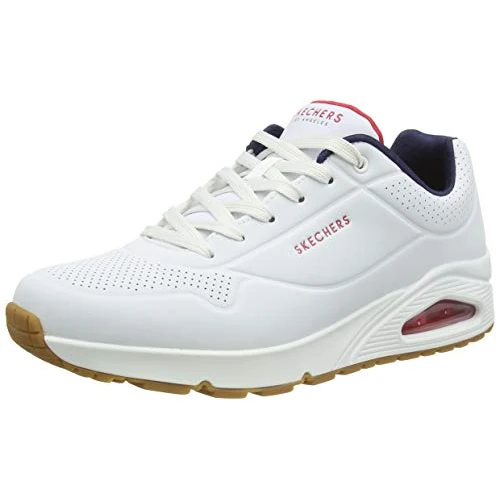 Skechers Herren Uno Stand On Air Sneaker, White Durabuck Navy Red Trim, 48.5 EU
