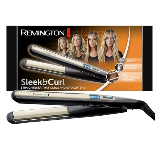 Remington Piastra per Capelli - Design Arrotondato - Ottima per lisciare e modellare Ricci e Onde; Rivestimento Ceramico Ultra; Tormalina; Display LCD, 150-230°C, ProSleek & Curl S6505