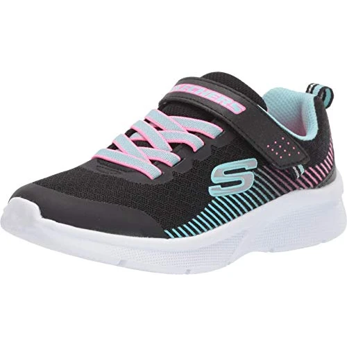 Skechers MICROSPEC, Zapatillas para Niñas, Black Mesh/Aqua & Neon Pink Trim, 28.5 EU