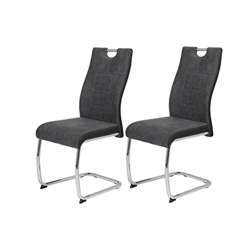Offerta a tempo: Hela Tische, Alina - Set di 2 sedie cantilever in tessuto grigio antracite, struttura tubolare a sezione circolare in metallo cromato, schienale con impugnatura - 0.00% da 183.99 € a 183.99 €