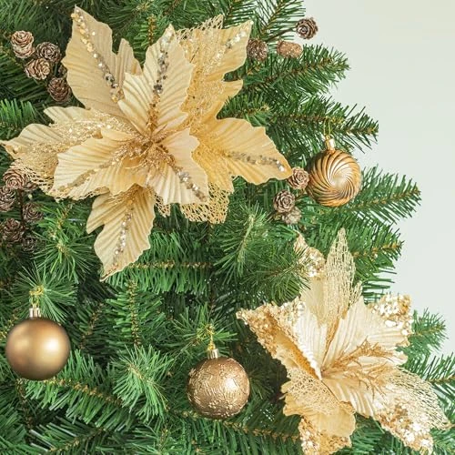 Offre limitee: KI Store Grand De Noël Poinsettia 6 pcs Fleur Artificielle Pics Pulvérisation pour Arbre De Noël Décoration Guirlande(Champagne, 30,5 cm) de 24.99 EUR a 24.99 EUR (economie 0%)