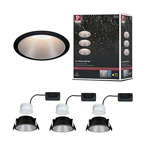 Paulmann 93408 LED Einbauleuchte Cole rund incl 3x6W dimmbar Einbaustrahler Schwarz, Silber Einbaulampe Kunststoff, Alu Zink Deckenspot 2700K