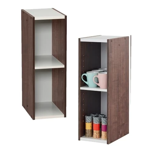 Amazon Brand - Movian 2 tier MDF modular bookcase, Brown/White, 20 x 29 x 60 cm