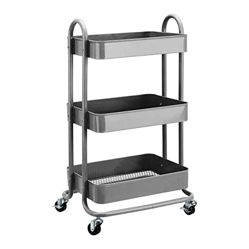 Oferta limitada: Amazon Basics Carrito de cocina o multiuso de 3 estantes con ruedas, Gris Oscuro de 36.95 EUR a 31.19 EUR (ahorro 16%)