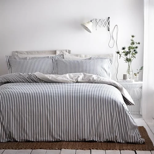 Offerta a tempo: Yard furn Hebden Cotone A Righe Mélange Set Copripiumino – Biancheria Da Letto Reversibile Ultra Morbida A Righe (Blu/Grigio – Doppio – 200x200cm) - 0.00% da 40.73 € a 40.73 €