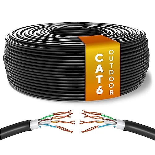 Offerta a tempo: Mr. Tronic Cavo Impermeabile Esterno Ethernet Cat 6 da 100m, Cavo di Rete LAN Cat 6 ad Alta Velocità Per Internet Veloce 1 Gbps - AWG24 Sfuso Senza Connettori RJ45, UTP CCA (100 Metri, Nero) - 0.00% da 67.27 € a 67.27 €