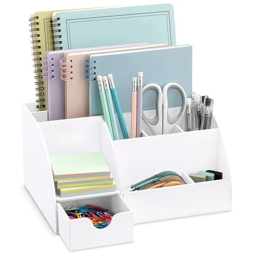 Offre limitée : Organiseur de bureau en acrylique blanc avec tiroir, 9 compartiments – Fournitures de bureau tout-en-un et accessoires de bureau cool porte-stylos, améliorez votre décoration de bureau (blanc). de 55.12 € à 55.12 € (0.00% de remise)
