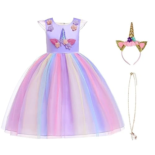 Limited offer: URAQT Unicorn Costume, Princess Unicorn Dress Fancy Dress with Necklace, Headband for Kids & Toddlers Birthday from 19.99 EUR to 17.99 EUR (save 10%)
