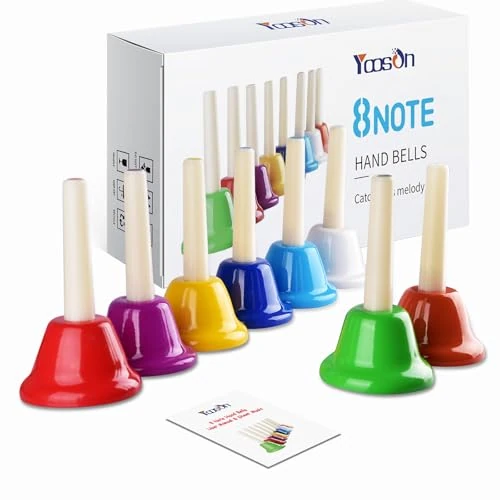 Zestaw dzwonków ręcznych, kolorowa perkusja 8 nut, diatoniczny, metalowy dzwonek ręczny dla dzieci, dorosłych, używany na festiwal, nauczanie muzyki, chór kościelny, ślub, przyjęcie rodzinne