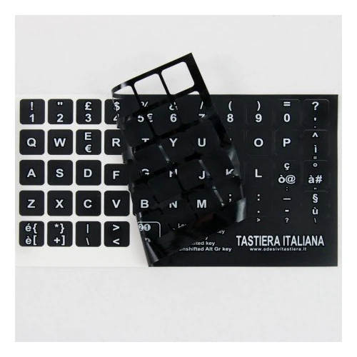 Offerta a tempo: StickersLab - Adesivi lettere tastiera Italiano fondo nero lettere bianche (14mm x 14mm) - 0.00% da 9.55 € a 9.55 €