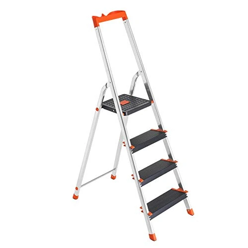 Offre limitée : SONGMICS Échelle 4 Marches, en Alliage d'Aluminium, Escabeau, Largeur de la Marche 12 cm, Pliable, Plateau à Outil, Pieds Antidérapants, Capacité de Charge 150 kg, Noir et Orange GLT04BK de 64.99 € à 56.94 € (12% de remise)