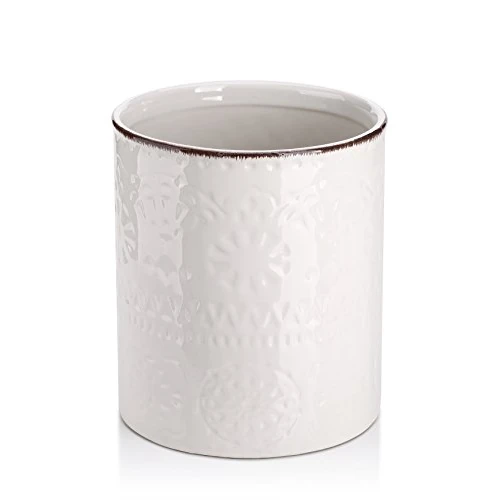 DOWAN Portautensili da Cucina, 18,3 cm Extra Large Portautensili da Fattoria per Piano di Lavoro, in Ceramica Pesante, Fondo Antiscivolo e Antigraffio, per Decorazioni, Bianco Sporco